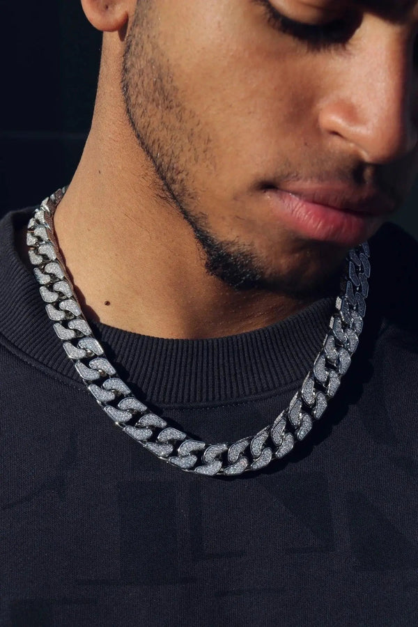 Cadena de eslabones cubanos de 14 mm - Oro blanco