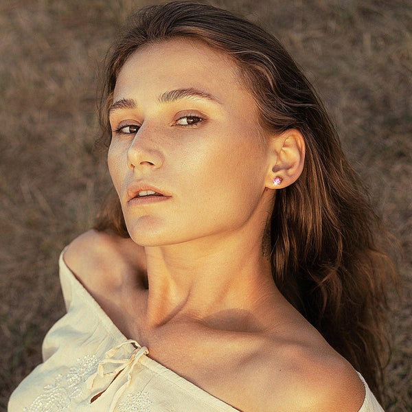 PENDIENTES REDONDOS VVS ROSA DE 1 quilates - Oro vermeil blanco