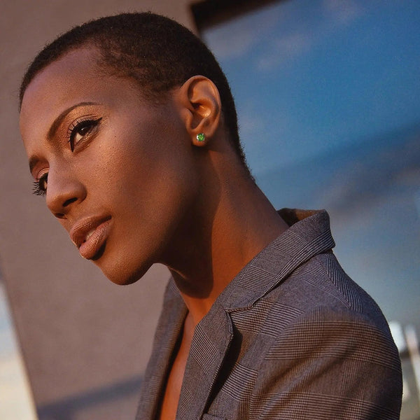 PENDIENTES REDONDOS VVS VERDES DE 1 quilates - Oro vermeil blanco